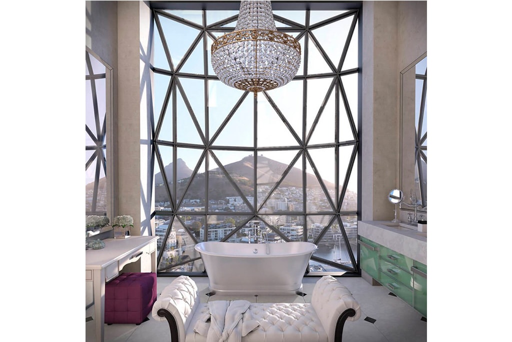 Bañera con vistas exterior en Piscina en Hotel The Silo en Cape Town